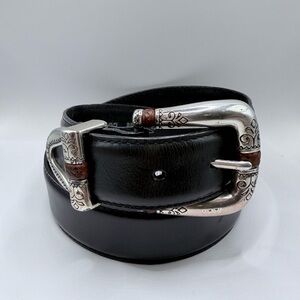 Brighton Black Leather Belt with Silver Accents